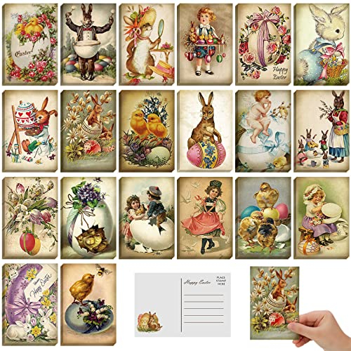 Nuanchu 80 Stück Vintage-Osterkarten, Großpackung, Retro-Osterpostkarten, 10,2 x 15,2 cm, Hasen-Grußkarten, Ostereierkarten, sortiert, blanko, für Schule, Büro, Zuhause, Geschäft, Ostergeschenk,