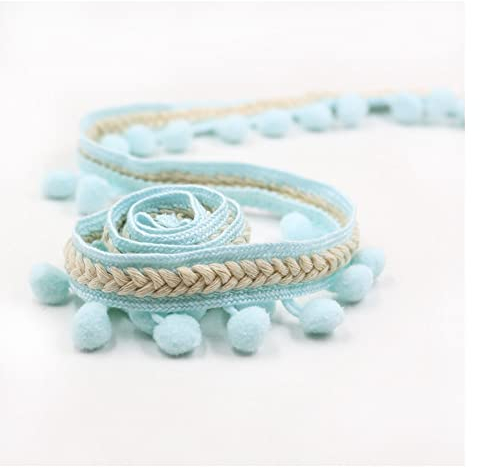 SHTGOI Pomponborte Bommelborte 5 Yards 12mm Pompon Borte zum Nähen Pom Poms Fransenborte Pompons Quaste Spitze Bommelband für DIY Basteln Kostüme Kleidung Vorhang Nähen Dekoration Hellblau