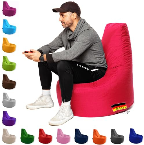 PATCH HOME Gamer Kissen & Lounge Sitzsack – befüllbar mit Reißverschluss, gefüllt mit Styropor, geeignet für In- & Outdoor. Perfekt als Gaming Sessel Sitzkissen (Pink, Ø 65cm x Höhe 70cm Junior)