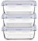 HOCHSTE Airtight Glass Food Containers with Lids - 3-Pack, 100% Leak Proof BPA Free Food Storage Containers with Locking Lids - Freezer to Oven Safe - Takeaway Containers - 3 Pack Blue - 840 ml