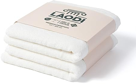 LAODI Premium Handtücher 2er Set – 50x100 – Reinweiß – 100 % Baumwolle – 570 g/m² – Hergestellt in Portugal