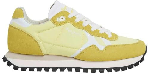 Pepe Jeans Brit-On Print W, Baskets Femme, Jaune (Sorbet Lemon Yellow), 4
