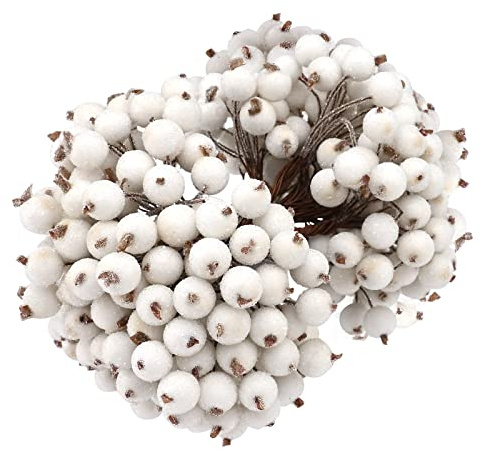 Bekecidi Weihnachtsschaum Frostfrucht Beerenblume, 1,5 cm im Durchmesser Künstliche Gefrostete Beeren Girlandenmaterial Zubehör, Weihnachtsbaumschmuck Zuhause Weihnachtsfeier Lieferungen (White)