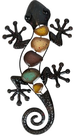 Dexlyn Metall Gecko Gartendeko,Metall Wanddekoration Eidechse Skulptur Hängende 20×40cm Braun