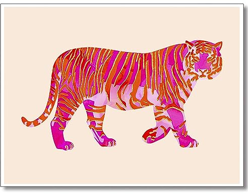 ytreyoimro Funky Pink Orange Tiger Leinwand Wandkunst, trendiges adrettes Tiergemälde Poster für Mädchenzimmer, niedliches Studentenwohnheim, Wohnung, Wanddekoration, Hot Pink Girly Kunstdruck 30,5 x