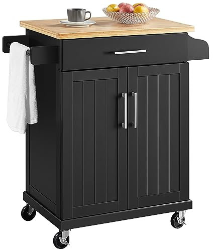 Yaheetech Desserte Cuisine à roulettes avec 1 Tiroir/Armoire avec Etagère Réglable/Porte Serviette/Meuble Cuisine 60 × 40 × 88,5 cm Noir