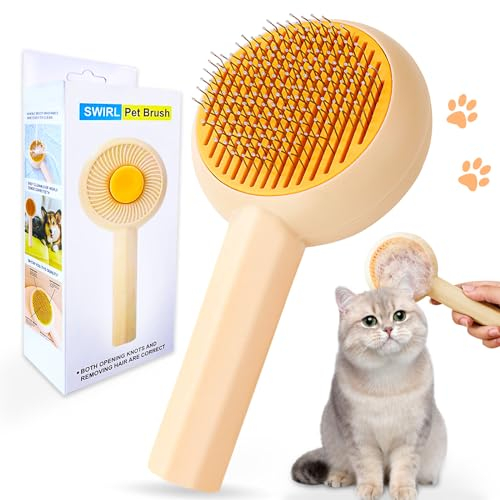 Phantasy® Haustier Hundebürste Katzenbürste, Gelb Katzenkamm mit Griff, Haustier Bürsten für Die Haustierpflege zum Entfernen von Unterfell, Selbstreinigende Fellbürste Katze für Langhaar und Kurzhaar
