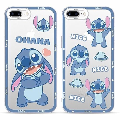 2 Pack Cute Cartoon Cases for iPhone 7 Plus/8 Plus Case 5.5,Kawaii Character Anime Girly Stitch Phone Case for Women Girls Boys Kids,Clear Soft TPU Cover Shockproof Protective Funda for iPhone 7 Plus