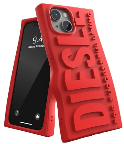 Diesel iPhone 14 / iPhone 13 Hülle | D Silikonhülle | Rot | Stoßfester Fallschutz | Kabelloses Laden kompatibel | Handyhülle mit erhöhten Kanten