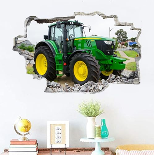 2-teilige 3d Zerbrochene Wand Traktor Aufkleber, Cartoon Anime, Selbstklebende Pvc Dekoration, Entfernbare Graffiti Aufkleber, 60,90cm