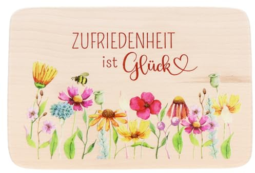 Spruchreif | Frühstücksbrettchen aus Holz mit UV-Druck | Geschenkidee Freundin | Einzugsgeschenk | Zufriedenheit ist Glück
