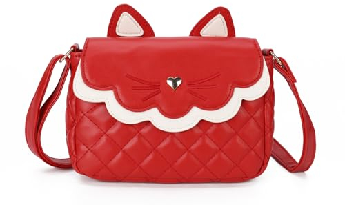 Gladdon Katze Umhängetasche crossbody bag niedliche kleine Messenger Tasche Verstellbarer Schultergurt Geldbörse für Teenager Mädchen Frauen（Rot）
