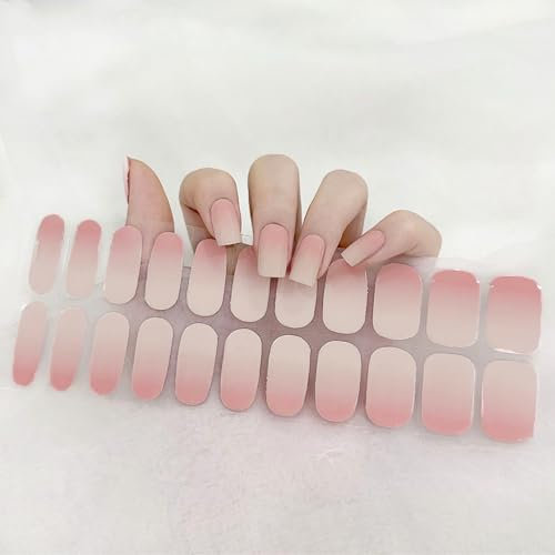 DMQ Semi Cured Nail Wraps, Soft Self-Adhesive Gel Nail Stickers, Gradient Blush Semi Cured Gel Nail Strips, 22 Stickers Gel Nail Polish Strips Manicure Stickers Set (Pink White Gradient)
