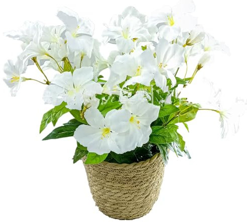 2 Pcs Artificial Azalea Flowers for Outdoors Faux Azalea Bushes Silk Flowers Greenery Artificial Azaleas Bouquet for Patio Lawn Garden Decoration (White)