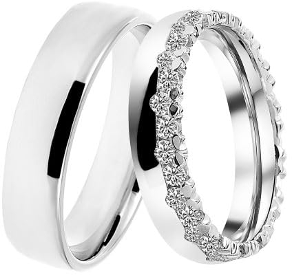 DOOSTI Trauringe/Partnerringe-SI-44-D/H Silber 925 rhodiniert –Mit Gratis Wunschgravur (Ring ohne Stein, 58)