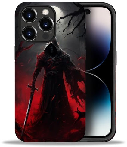 yicomon Compatible with iPhone 14 Pro Max Case, Death Black Red Pattern Print Matte Phone Case Durable Fashion Funny Liquid Silicone Case Soft Anti-Scratch Shockproof Protective Cover
