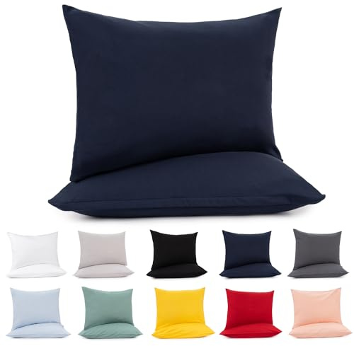 Lotusein Kissenbezug 40 x 80 cm (2er Set) - Dunkelblau - 100% Jersey Baumwolle 175 g/qm Kissenbezüge - Kissenhülle für Kissen mit Reißverschluss - Oeko-Tex Zertifiziert