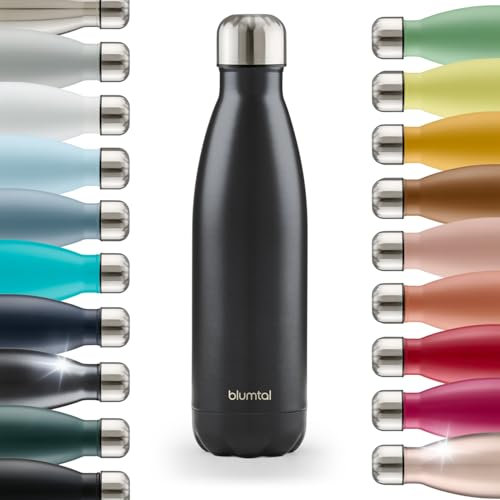 Blumtal® Bouteille isotherme Charles- Gourde 750 ml - Gourde inox sans BPA froid&chaud- Thermos isotherme en métal- Gourde eau- Gourde acier inoxydable- Bouteille isotherme 750 ml - Métal noir