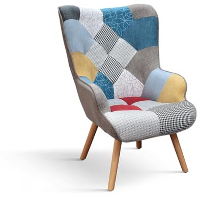PAZZO DESIGN Poltrona Armando, Set Da 1, Multicolore, Poltrona Tessuto Per Relax, Lettura, Gambe Legno - id_2127