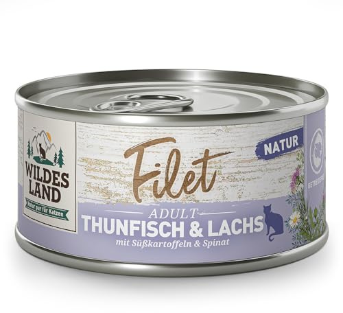 WILDES LAND – Lachs | Nassfutter mit extra hohem Fleischanteil und natürlichen Zutaten für ausgewachsene Hunde. Alleinfutter ohne Zusatzstoffe in der Dose | 12x80g Lachs