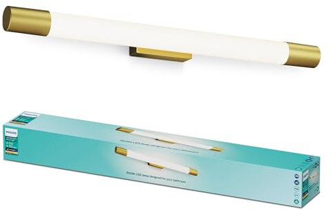 Philips Rover LED Spiegelleuchte rund, ideal geeignet für das Badezimmer, 10W, 1500 lm, 2700K, Messing, IP44, wasserfest