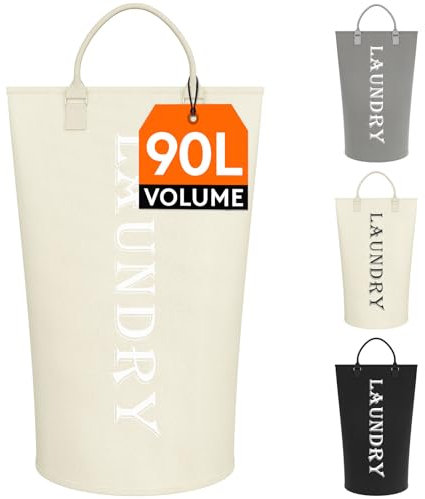 Lifewit Wäschekorb 90 L, großer Wäschekorb, faltbare Wäschesäcke mit Softgriff, Wäschesortierbox für Wohnung, Wohnheim und Wohnwagen, weiß