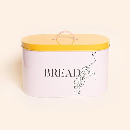 YVONNE ELLEN Bread Bin Kitchen Storage – Large Pink & Orange Metal Bread Box with Animal Design, Airtight Lid, Retro Kitchen Counter Bread Storage, 34 x 19 x 23cm