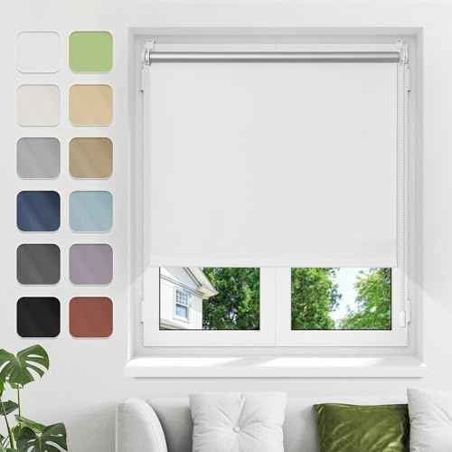 Verdunkelungsrollo ohne Bohren Klemmfix B80xH210cm Weiß Verdunklungsrollo Fensterrollo Thermorollo Rollo Seitenzugrollo Klemmrollos für Fenster