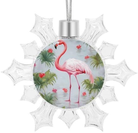 Weihnachtsbaumschmuck, weißer Flamingo, bedruckt, Schneeflocken-Ornamente, hängende Weihnachtsbaumschmuck