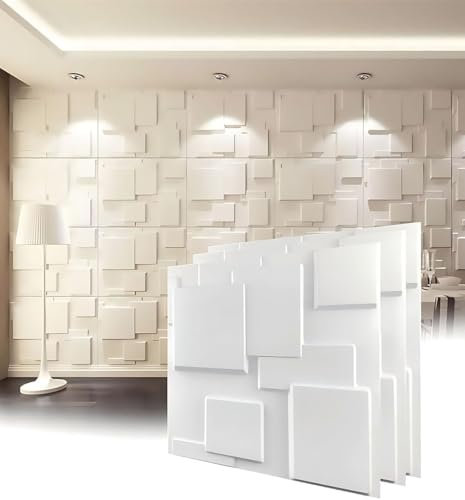 GFLCWYP 3D Wall Cladding, 50X50 cm DIY Waterproof Wall Tiles, Heat Resistant PVC Wall Panels, Kitchen Wall Panels for Living Room, Bedroom, Gaming Room Decoration - White,10Pcs
