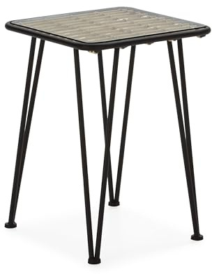 MESA AUXILIAR 41X41X57 CRISTAL/METAL NEGRO/RATAN NATURAL