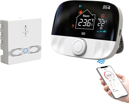 Termostato inalámbrico WiFi Tuya, termostato Conectado WiFi, termostato Conectado a Caldera de Gas programable, para Calentamiento de Agua y Caldera de Gas, Compatible con Alexa Google