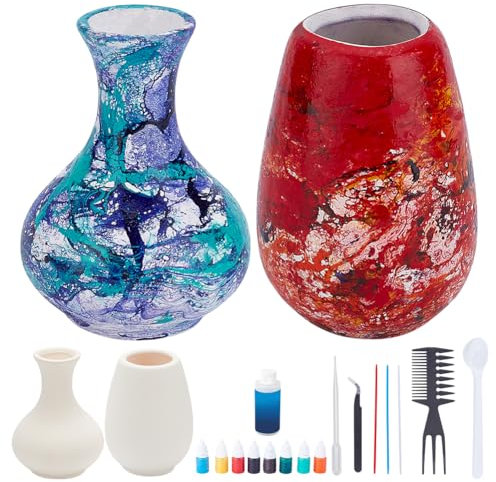 WEBEEDY Kit de Peinture sur Marbre d'Eau pour Adultes 2 Styles Peinture sur Vase avec Instruction pour Débutants Peindre Votre Propre Vase de Fleur Kits d'Artisanat Cadeau d'Anniversaire