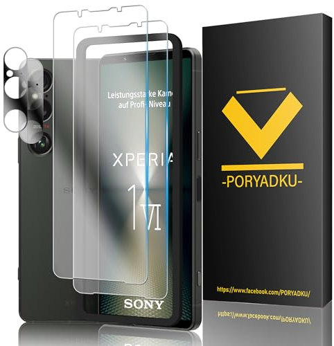 Protector de Pantalla para Sony Xperia 1 VI 5G, Película de Vidrio Templado 2 Piezas+ Protector de Lente de Cámara 2 Piezas, 1 Marco De Instalación, 0.33MM, Dureza 9H, Antihuellas