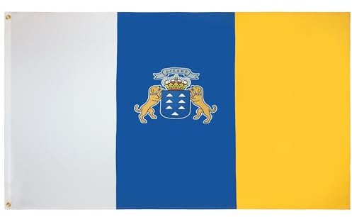 Flagge der Kanarischen Inseln, 100D-Polyester, spanische Region von Kanarien, Banner mit zwei Metallösen, farbecht, lebendige Farben, 150 x 90 cm