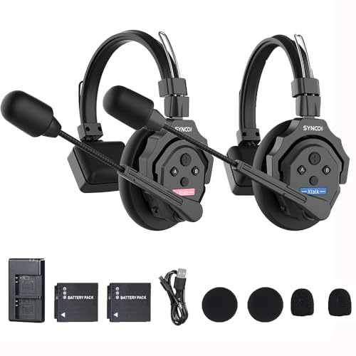 SYNCO XTalk X2 kabelloses Headset Intercom System,2.4 GHz Vollduplex 350 M/1148 FT Echtzeit-Monitoring,20 Stunden Akkulaufzeit,Telefon-Headsets für die Teamkommunikation zwischen 2 Personen
