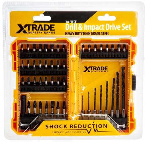 XTrade 48 Piece Drill & Impact Drive Set 1.5-6mm HSS Drill Bits & S2 Screwdriver Bits With Magnetic Bit Holder In Compact Case X0900075