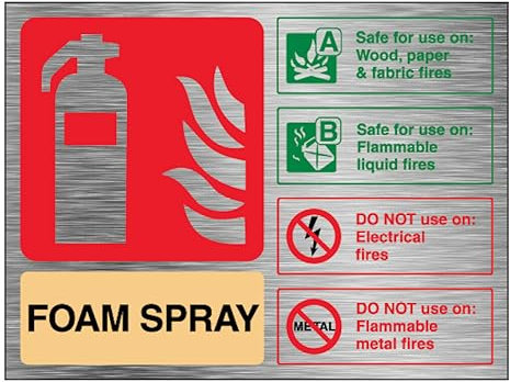 V Safety Foam Spray Extinguisher - Landscape 150 x 100 mm - 1.6mm Aluminium Effect Rigid Plastic Safety Sign