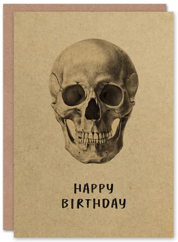 Artery8 Human Skull Front Facing Vintage Style Drawing Birthday Card