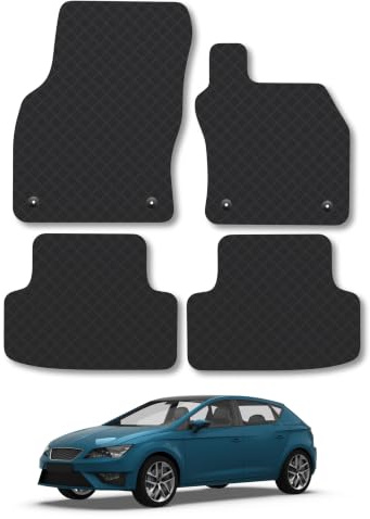 Rubber Car Mats Compatible With Seat Leon (2013-2020) Tailored Fit Floor Mats Set Accessory Custom Fit Anti-Slip Backing Heavy-Duty Waterproof Easy-Clean Durable All Weather Full Coverage With Clips