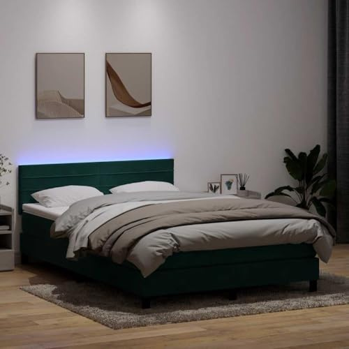 Teenpull Boxspringbett mit Matratze Dunkelgrün 160x220 cm, Samt gepolstert, höhenverstellbares Kopfteil, integrierte LED-Beleuchtung für erholsamen Schlaf, stabiles Bettgestell Schlafzimmer Möbelset.
