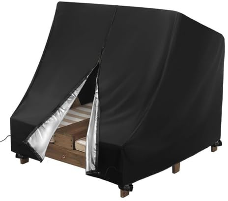 URPIZY Outdoor Abdeckhaube für Doppelliege aus Holz, wasserdichte Schutzhülle mit Windschutzgurten und Zugband, schwarz