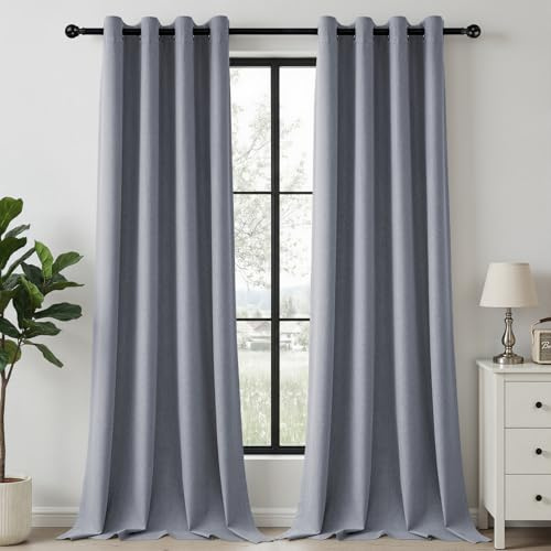 HushLoom Verdunklungsvorhänge Leinenoptik Thermo Steinblau H260 x B140cm | Thermovorhang 2er Set mit Ösen Vorhänge 100% Blackout Hitzeschutz Gardinen für Schlafzimmer Wohnzimmer Kinderzimmer