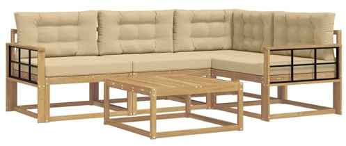 vidaXL Outdoor-Sofagarnitur 5 pcs Weiß und Beige 79 x 79 x 37 cm, Akazienholz Sofa, modernes Outdoor-Möbel, stylische Sectional-Garnitur, wetterfeste Terrasse, Garten Sitzgruppe