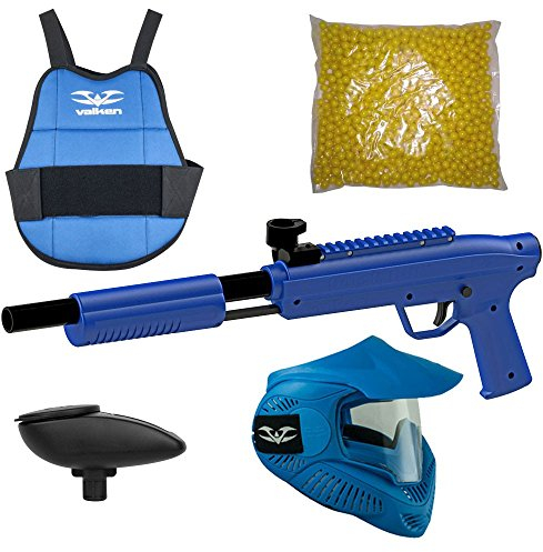 Valken Kinder Kids Gotcha Gun inkl. Maske, Brustpanzer, Loader 120 und 500 Paintballs-Cal. 50, 0.5 J-blau Markierer Set, M