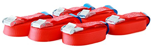 Sandax 6X Spanngurte mit Klemmschloss im Set, 3m lang, 25mm breit, rot, Zurrgurte mit Klemmverschluss kurz, belastbar bis 250kg, DIN EN 12195-2, Einteilige Befestigungsgurte Klemmschlossgurte