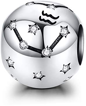 LaMenars Damen 12 Konstellationen Sternzeichen Stern Bead Charms 925 Sterling Silber Anhänger für Pandora, Chamilia & European Charm Armbänder & Halsketten (der Wassermann: 1.20-2.18)