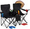 relaxdays Chaise de Camping Double, Fauteuil de Jardin 2, Pliable, Glacière, Rangement Porte-Boissons, Noir