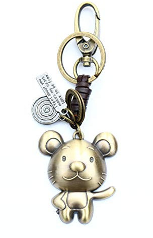 AuPra Funny Mouse KeyRing Gift Idea Women Men Leather Home Vintage Animal Lovers KeyChain Mum Dad Novelty Friendship Charm Key Ring Present Girl Boy Cute Best Friend Mini Pendant