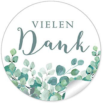 48 STICKER Hochzeit VIELEN DANK • EUKALYPTUS ZWEIGE GRÜN MINT WEIß • Gastgeschenke Marmelade Hochzeitsmarmelade Tischdeko Selbstgemachtes u.v.m. • 4cm rund matt